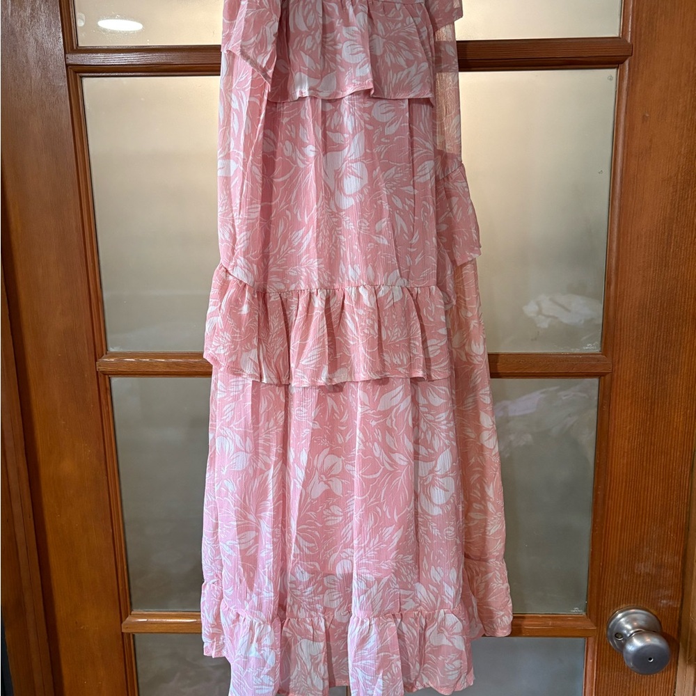 Promesa Pink Floral Tiered Maxi Skirt Boho Size S